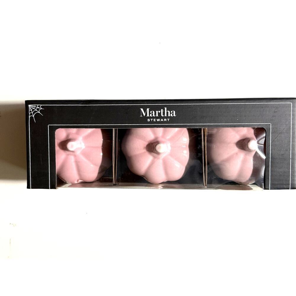 Martha Stewart Pink Ceramic LED Pumpkins Set of 3 Halloween Decor Light‎ Up